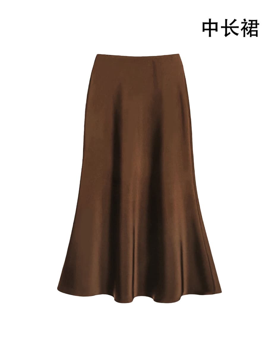 Французская легкая роскошная юбка из сатина для женщин, весенне-осенняя юбка-карандаш с высокой талией, юбка-зонтик, длинная...