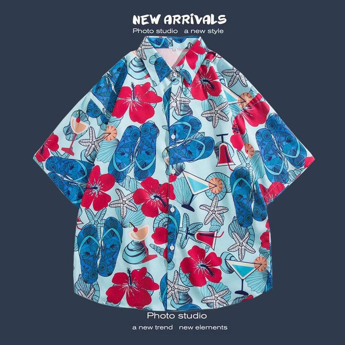 Рубашка с короткими рукавами и цветочным принтом, островной Хайнань, пляжный гонконгский стиль, стиль Sanya Xiawei, тайская...