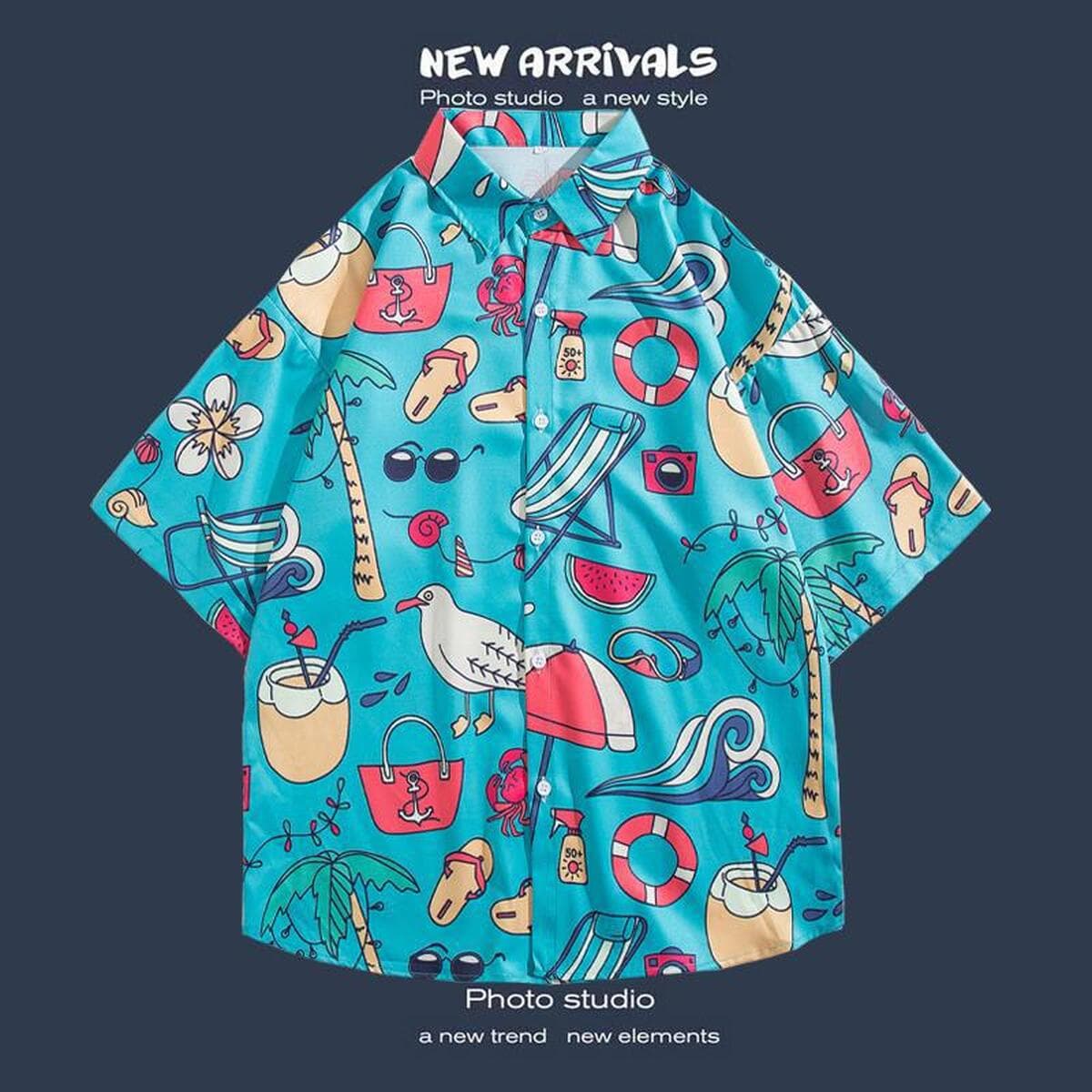 Рубашка с короткими рукавами и цветочным принтом, островной Хайнань, пляжный гонконгский стиль, стиль Sanya Xiawei, тайская...