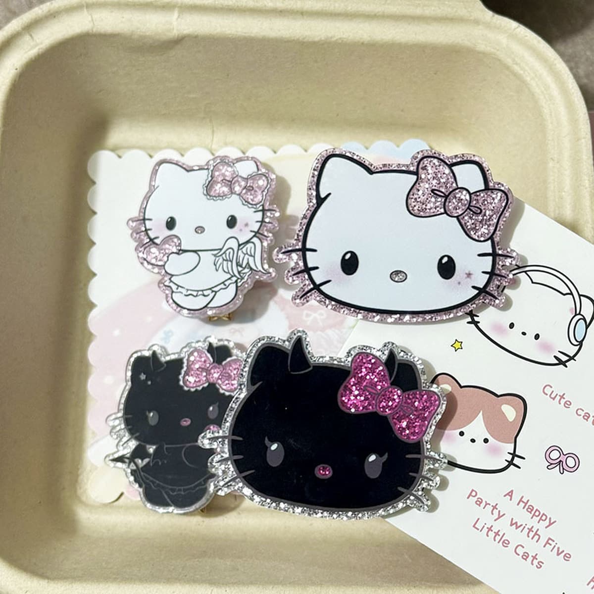 Тонкие блестящие черно-белые аксессуары для волос с изображением дьявола, ангела, кошки, сердца, мультяшные аксессуары для...