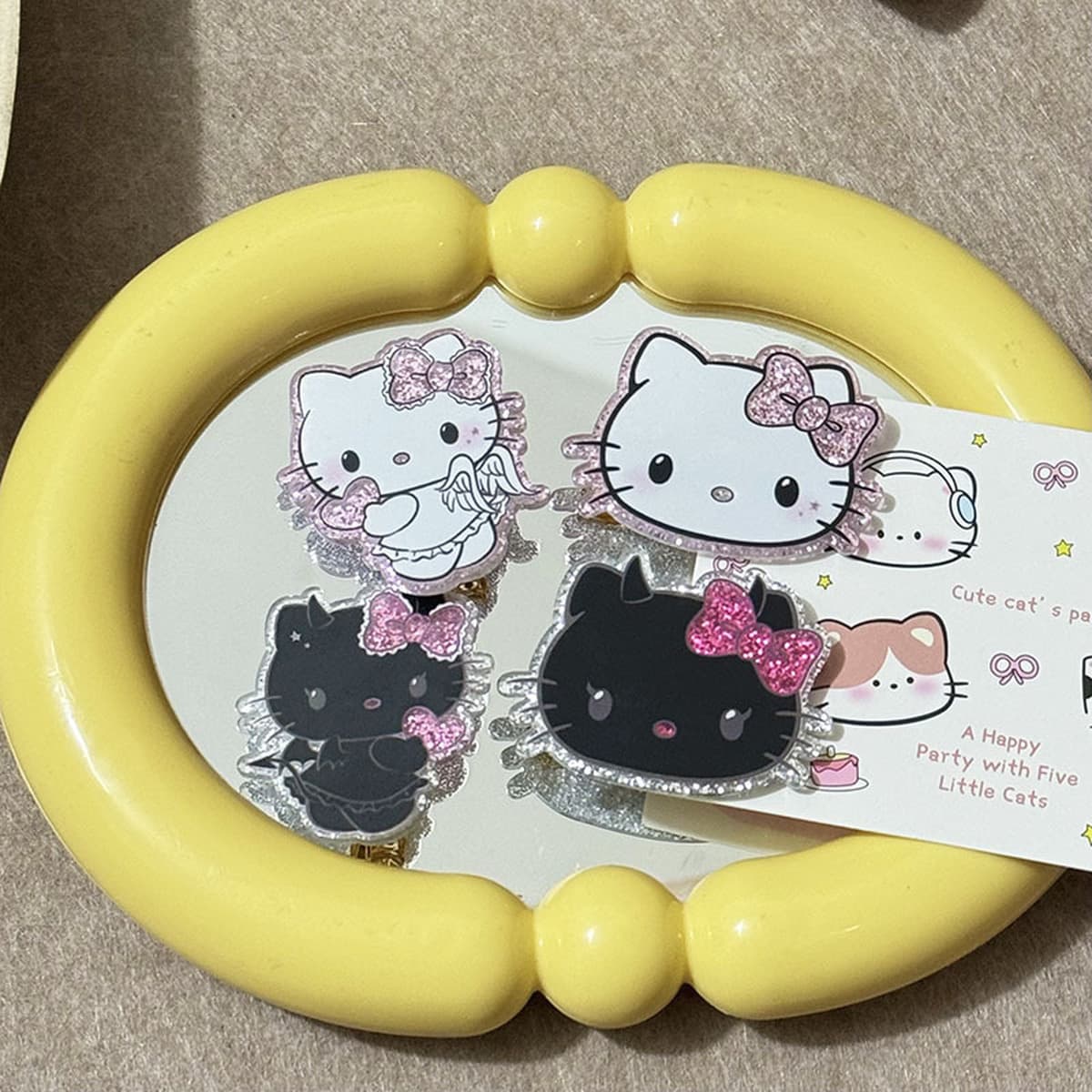 Тонкие блестящие черно-белые аксессуары для волос с изображением дьявола, ангела, кошки, сердца, мультяшные аксессуары для...