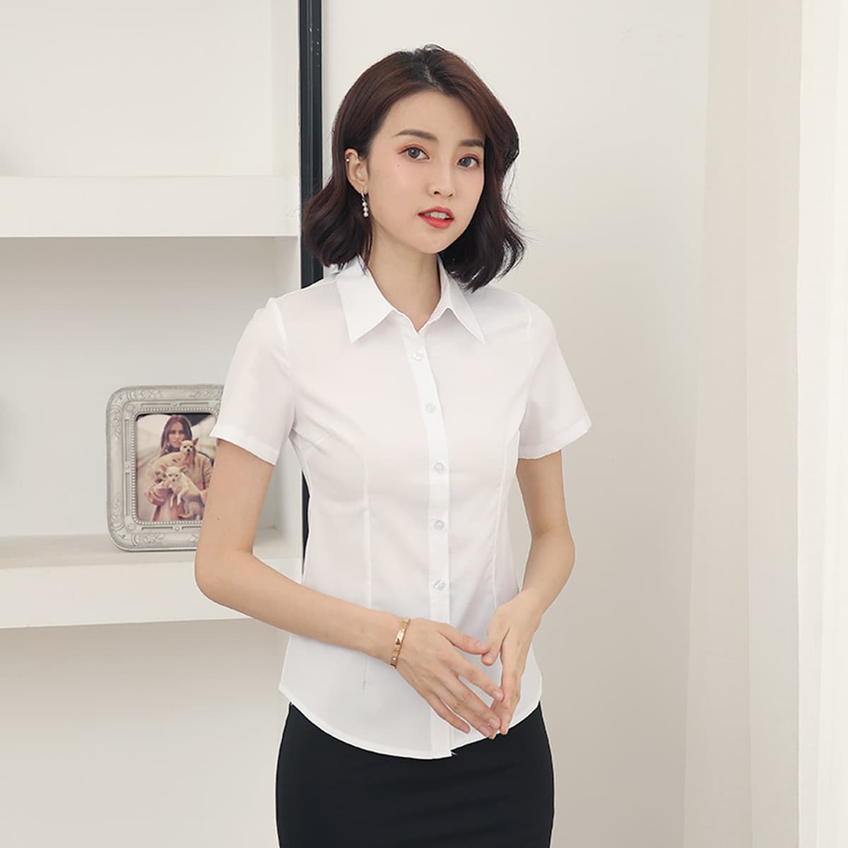 Белая рубашка женское деловое платье с длинным рукавом и коротким рукавом комбинезон тонкая эластичная хлопковая рубашка без...