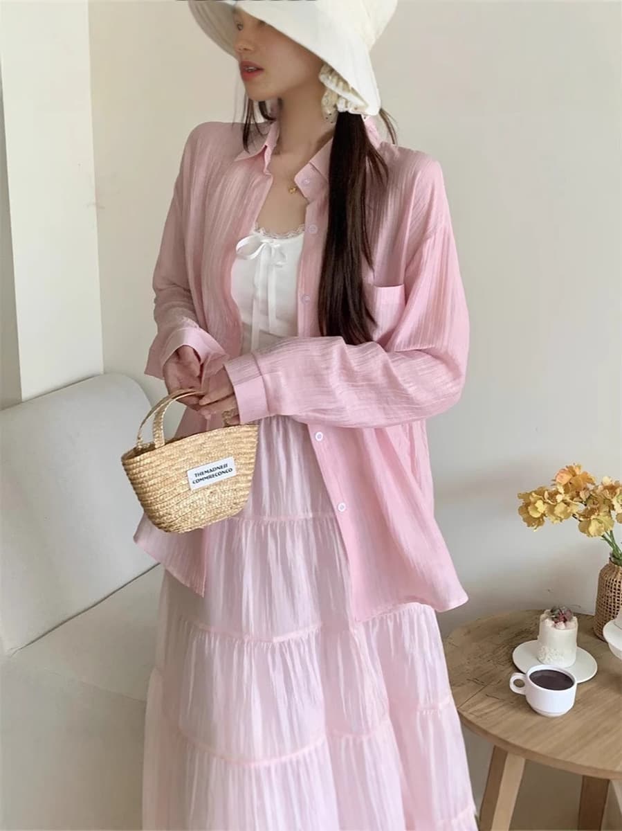 Женская рубашка с защитой от солнца из тенселя, лето 2025, легкая верхняя одежда, ленивый стиль, слегка прозрачный свободный...