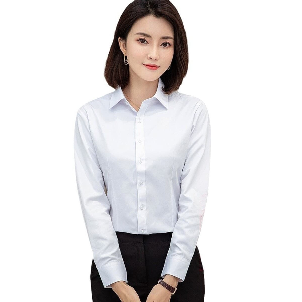 Осенняя и зимняя дамы с длинными рукавами и толстыми пушистыми чистыми белыми рубашками профессиональная одежда теплая синяя...