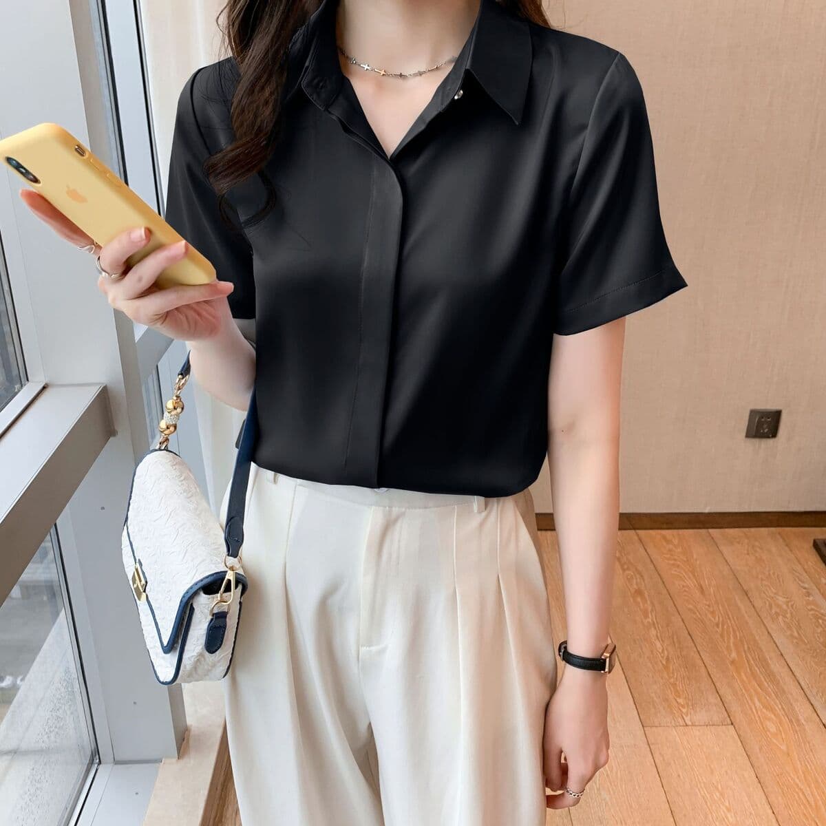 Женская рубашка из сатина для деловых встреч и собеседований, осень-зима 2025, белая, немнущаяся, с длинным рукавом,...