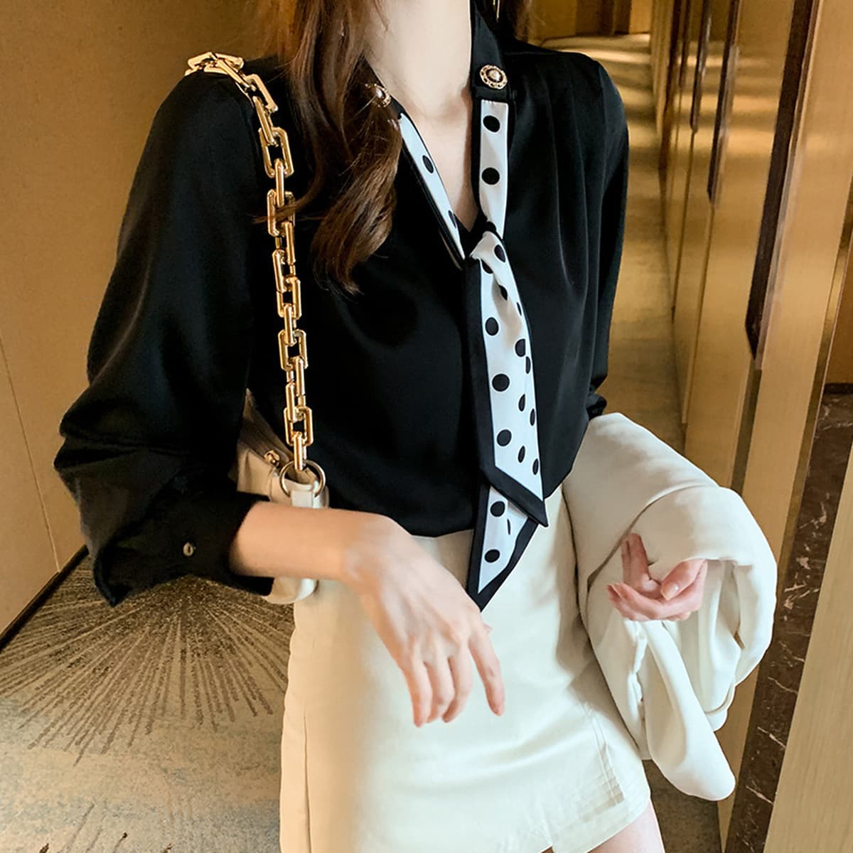 Шифоновая женская блузка для ранней весны и осени, новая модель весна-осень 2026, дизайнерская женская блузка премиум-класса...