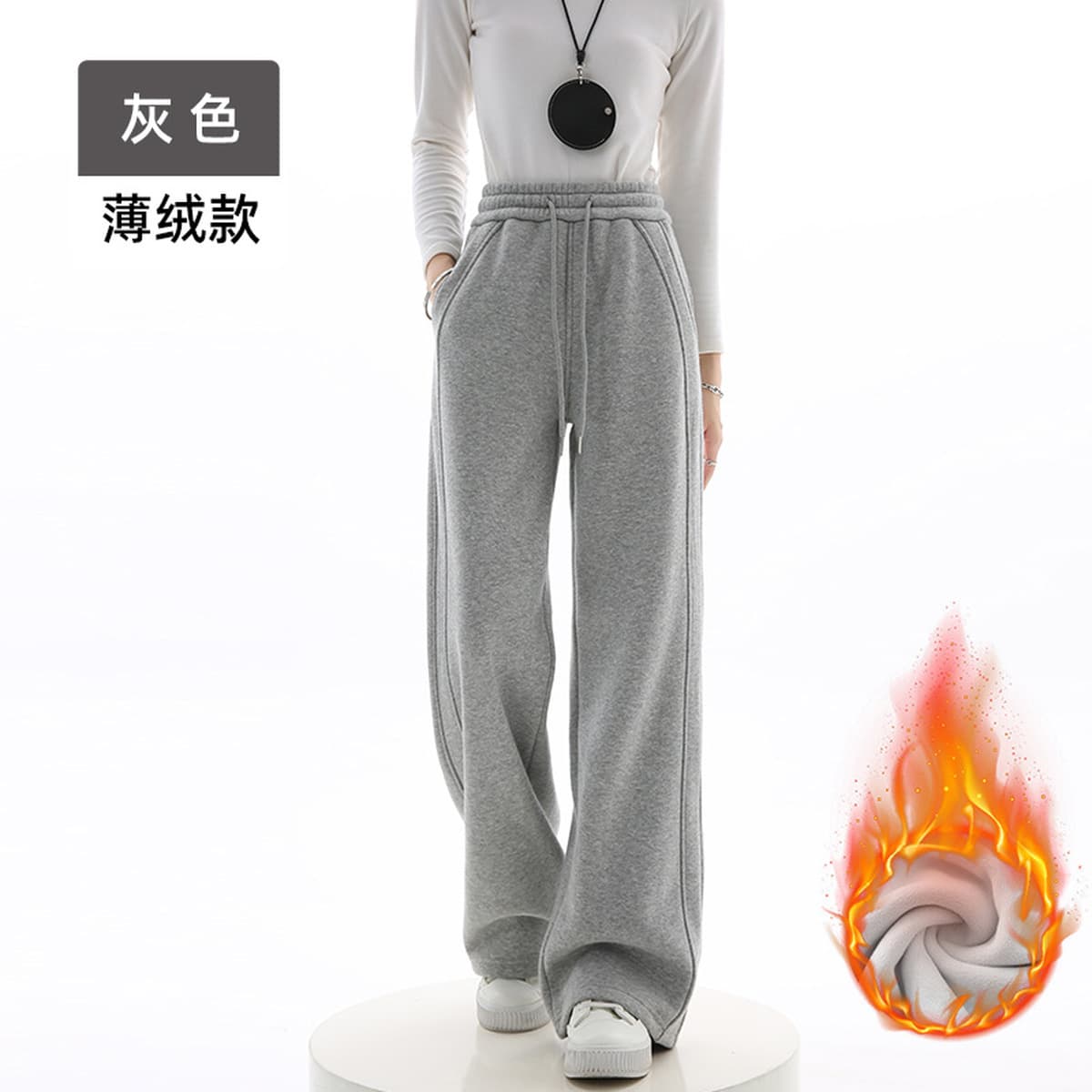 Широкие брюки в стиле Lulu для женщин, осенне-зимние повседневные прямые брюки на флисовой подкладке, спортивные брюки с...