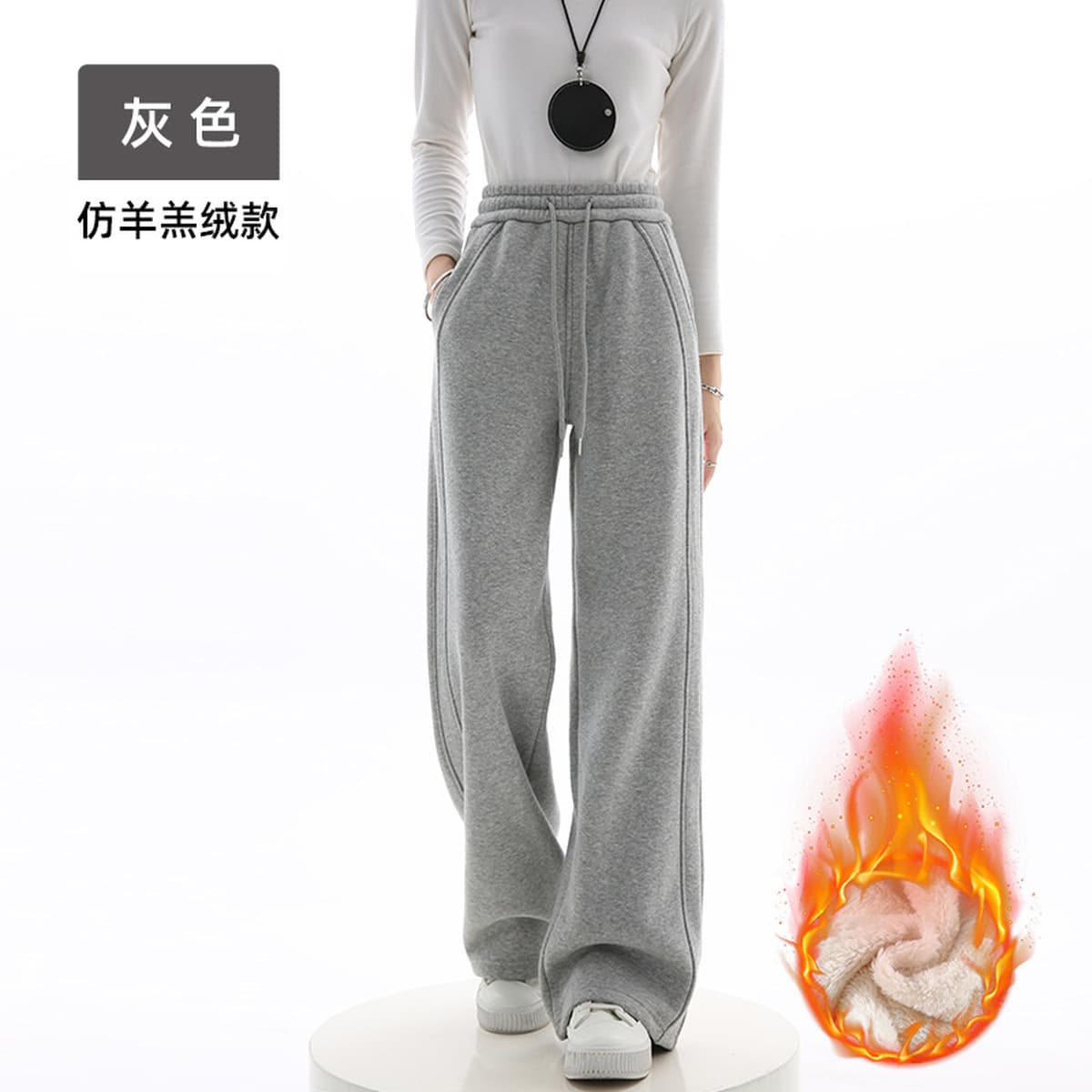 Широкие брюки в стиле Lulu для женщин, осенне-зимние повседневные прямые брюки на флисовой подкладке, спортивные брюки с...