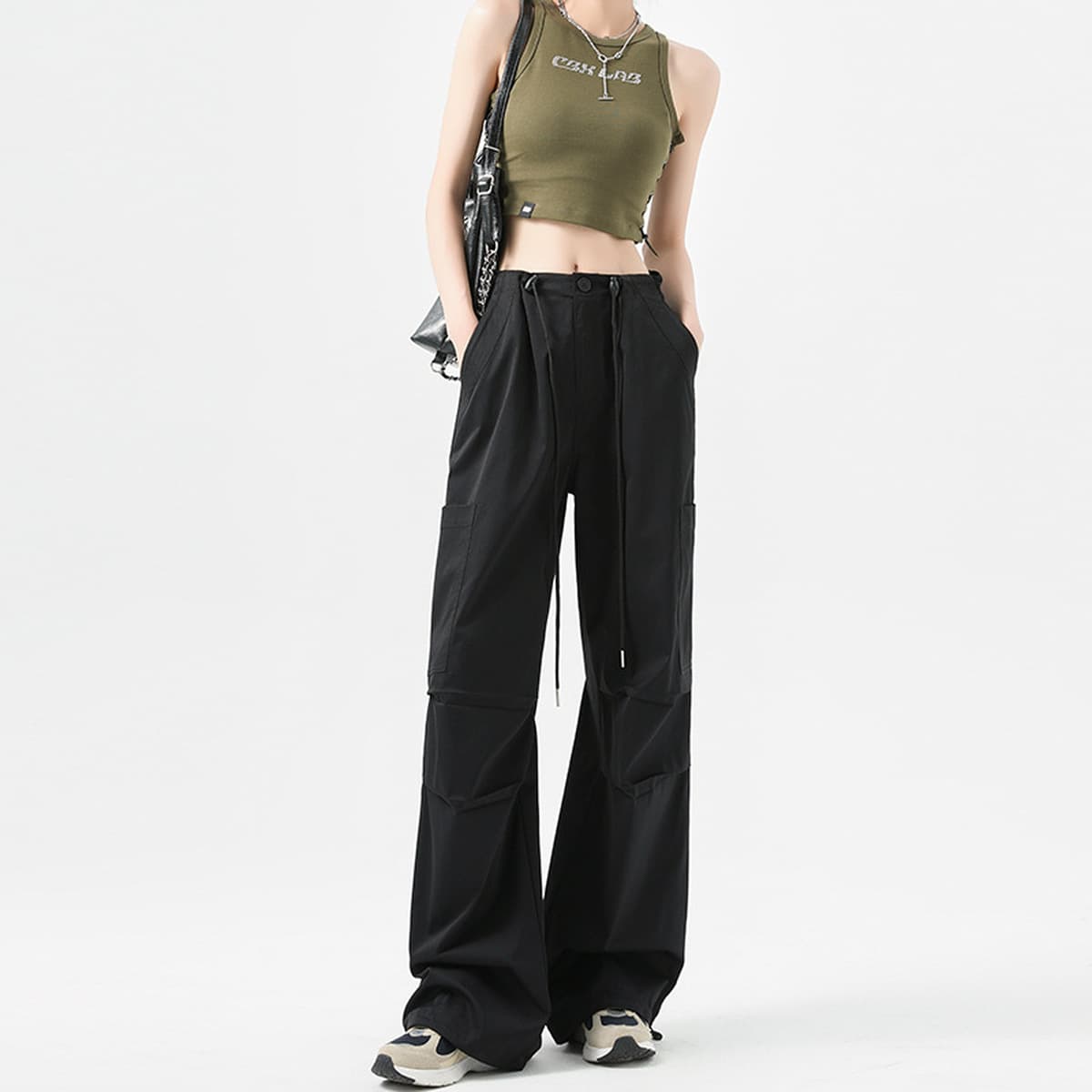 Быстенькие сушеные брюки женские брюки Летние тонкие с высокой талией широкие ноги парашютные брюки повседневные тонкие...