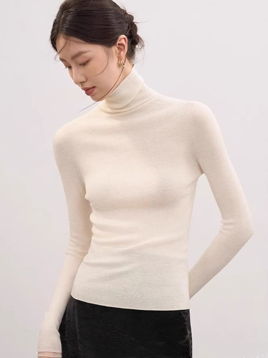 Полная шерстяная пряжа Янцзы бесшовная в одном высоком воротнике тонкая вязаная нижняя рубашка женская