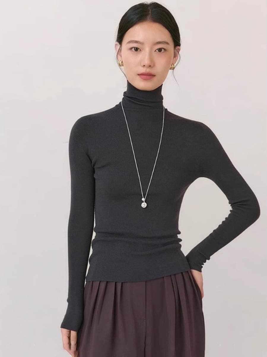 Полная шерстяная пряжа Янцзы бесшовная в одном высоком воротнике тонкая вязаная нижняя рубашка женская