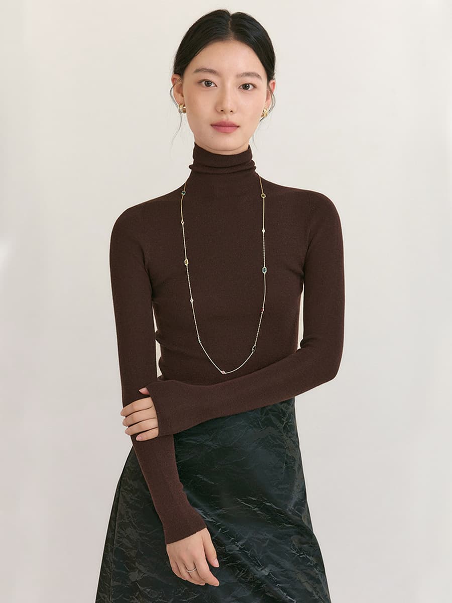 Полная шерстяная пряжа Янцзы бесшовная в одном высоком воротнике тонкая вязаная нижняя рубашка женская