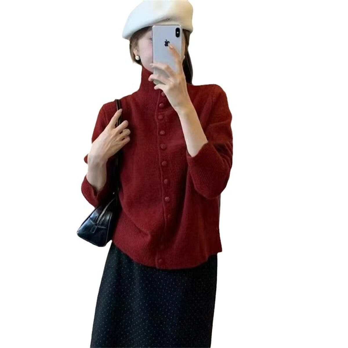 Женский кардиган в корейском стиле 2025 года: мягкий, элегантный, с высоким воротом, вязаный, свободный свитер для осени и...