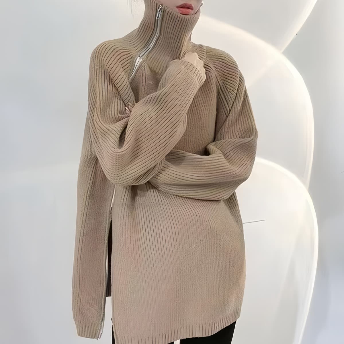 Осенний и зимний толстый иностранный свитер кардиган на молнии топ куртка с длинными рукавами