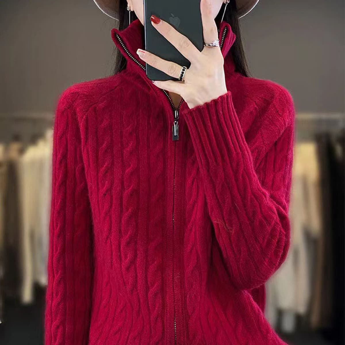Осенне-зимний женский кардиган с высоким воротником из искусственной шерсти, свитер крупной вязки на молнии, свободное...
