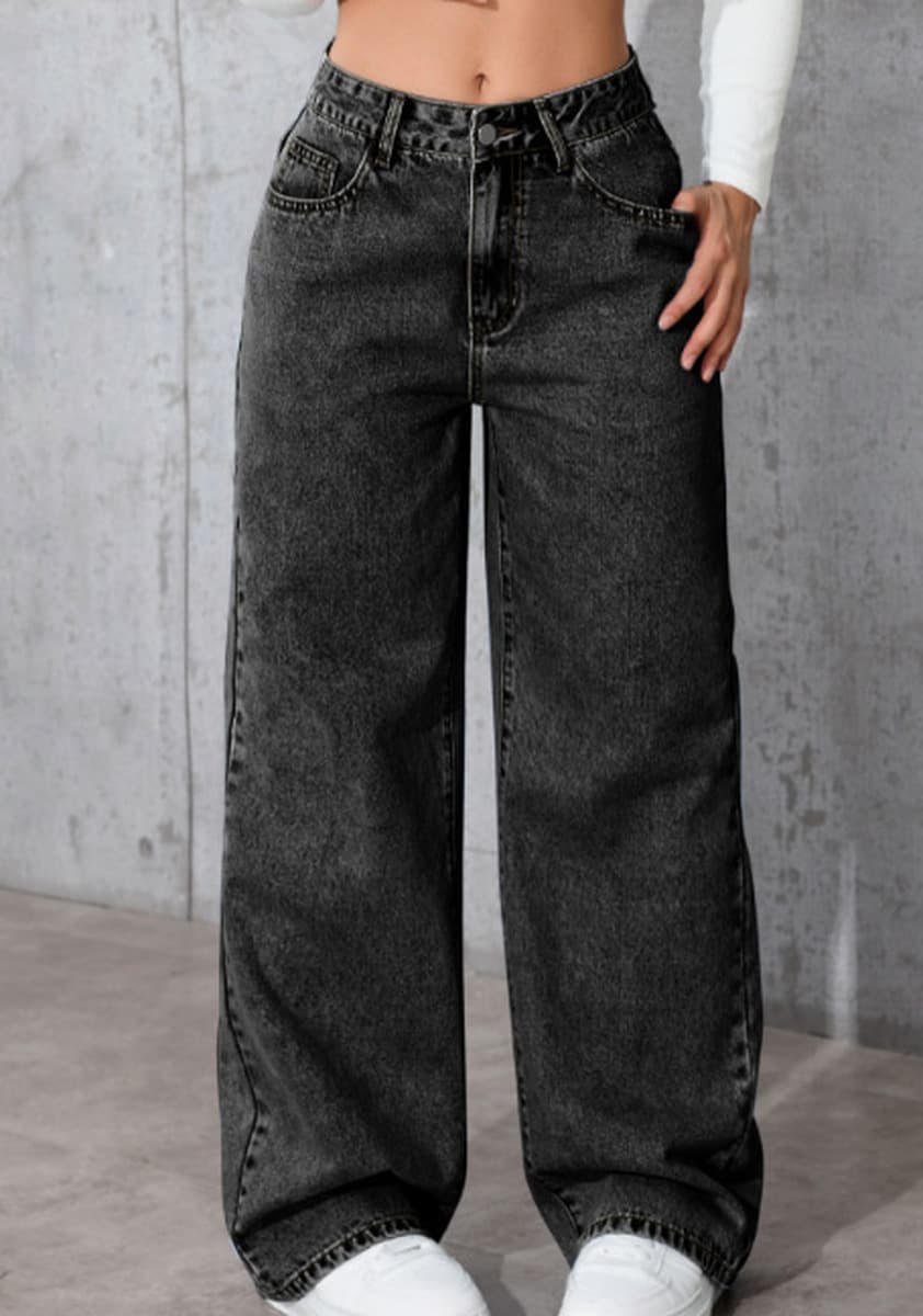 Популярные женские джинсы Amazon AliExpress, сладкий и пряный стиль, прямые брюки большого размера с высокой талией,...