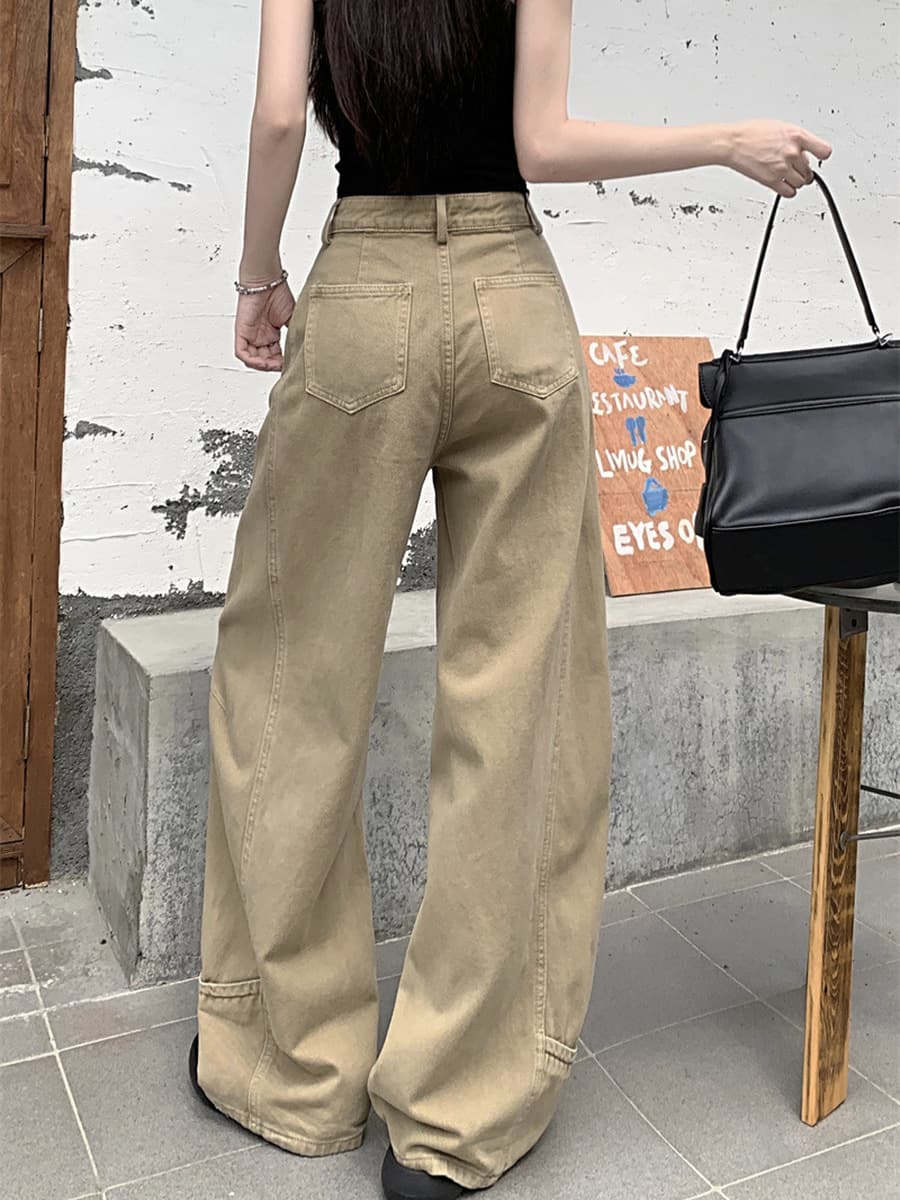 Джинсы женские свободного кроя с широкими штанинами, новинка 2025 года, широкие брюки цвета хаки, прямые джинсы-слим с...