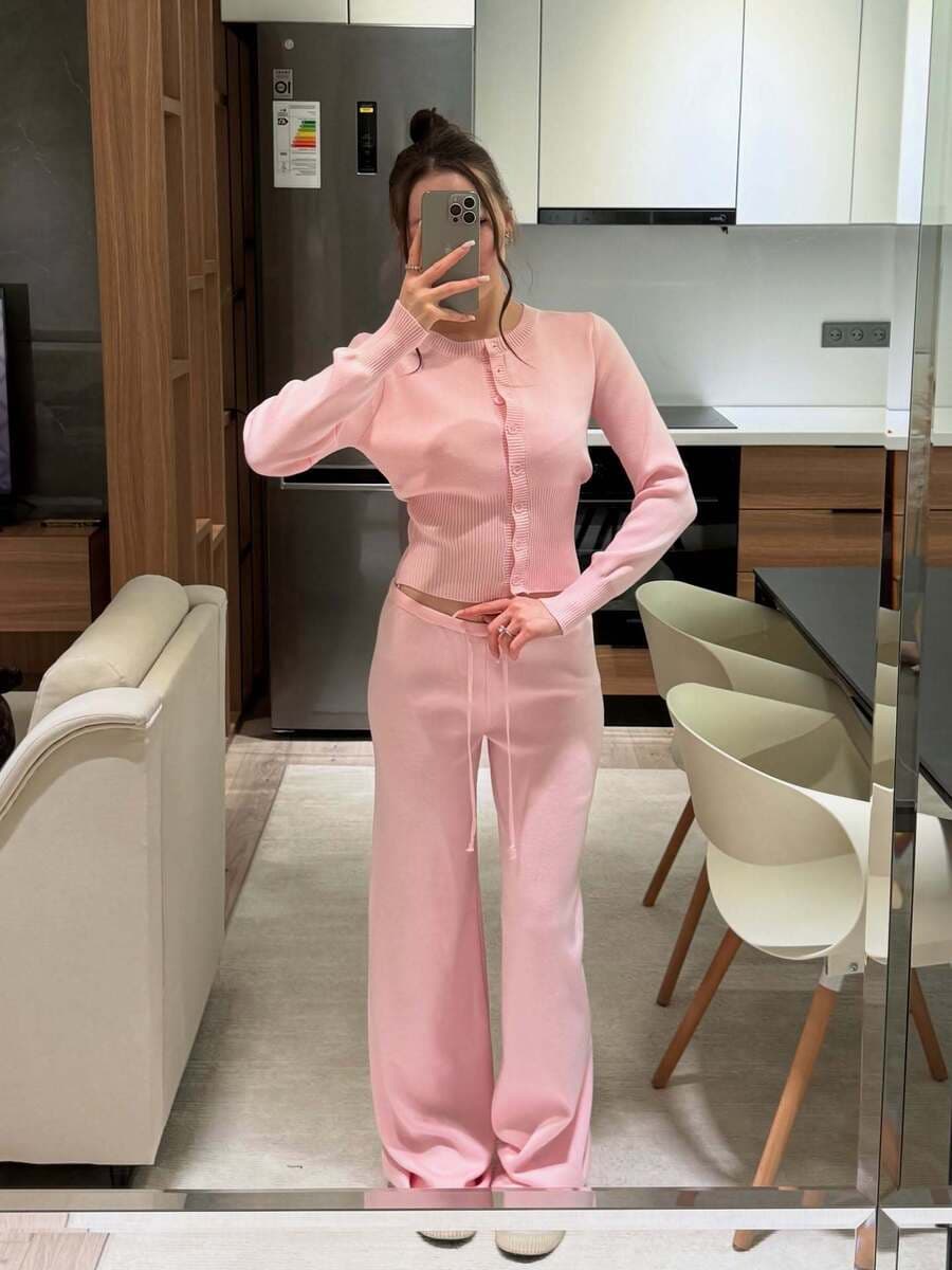 Однотонный вязаный кардиган для женщин осенью и зимой, мягкая и восковая внутренняя одежда, облегающий трикотаж с круглым...