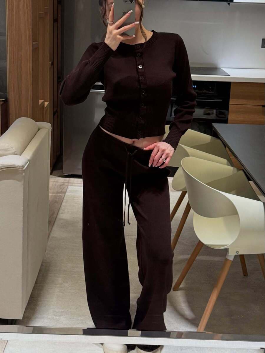 Однотонный вязаный кардиган для женщин осенью и зимой, мягкая и восковая внутренняя одежда, облегающий трикотаж с круглым...