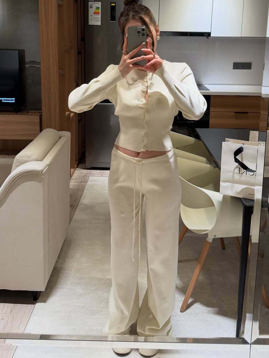 Однотонный вязаный кардиган для женщин осенью и зимой, мягкая и восковая внутренняя одежда, облегающий трикотаж с круглым...