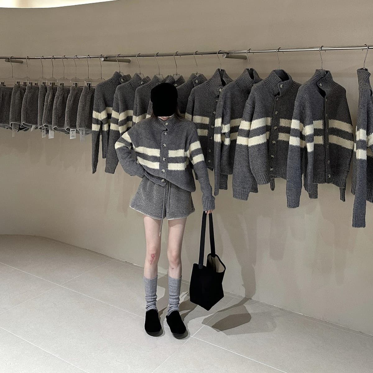 Корейский трикотажный кардиган куртка с половинным вырезом