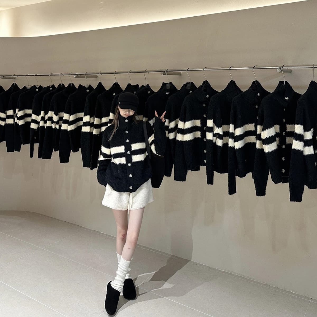 Корейский трикотажный кардиган куртка с половинным вырезом