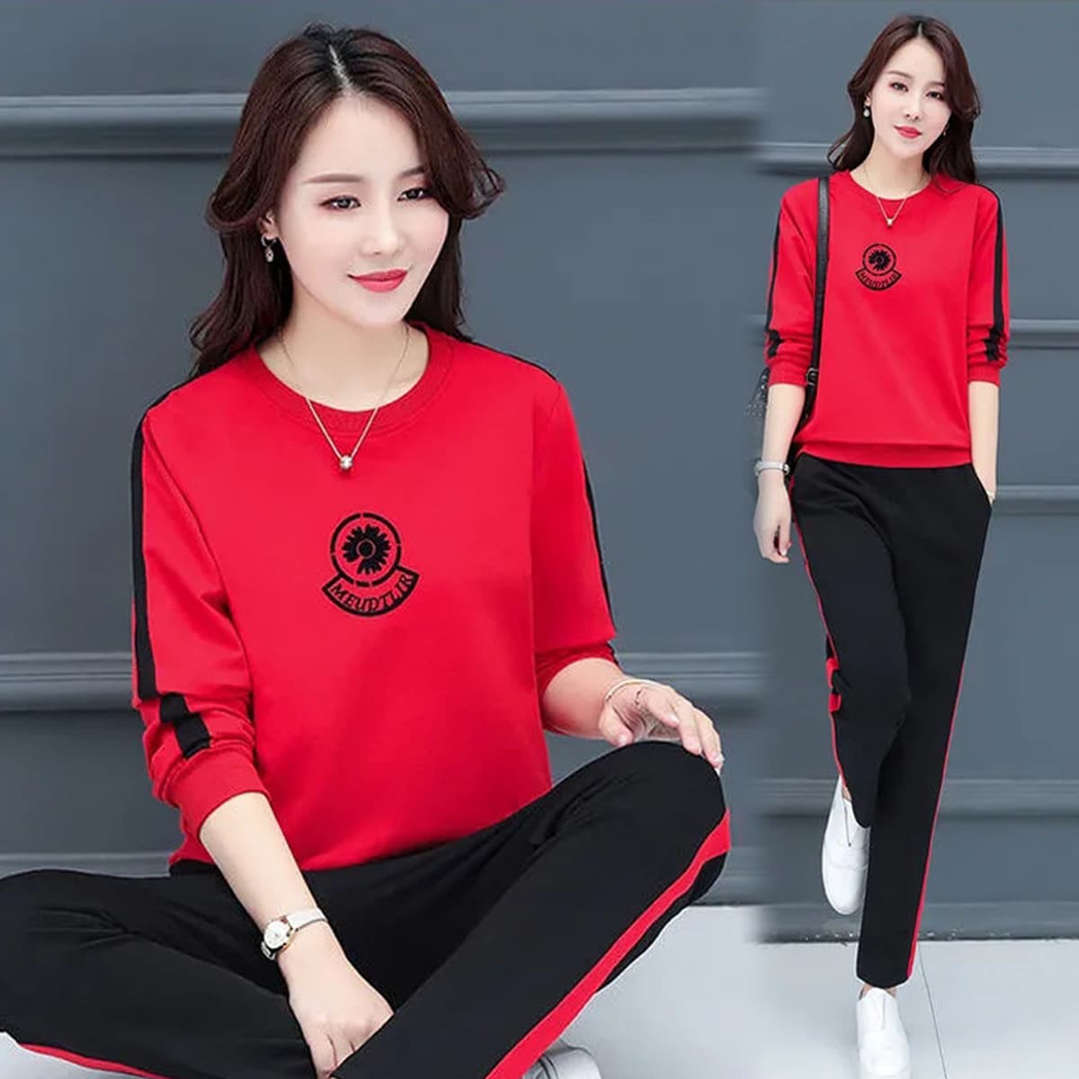 Повседневный спортивный костюм Женская осень 2024 новая корейская версия длинных рукава брюки большие размеры тонкая мода...