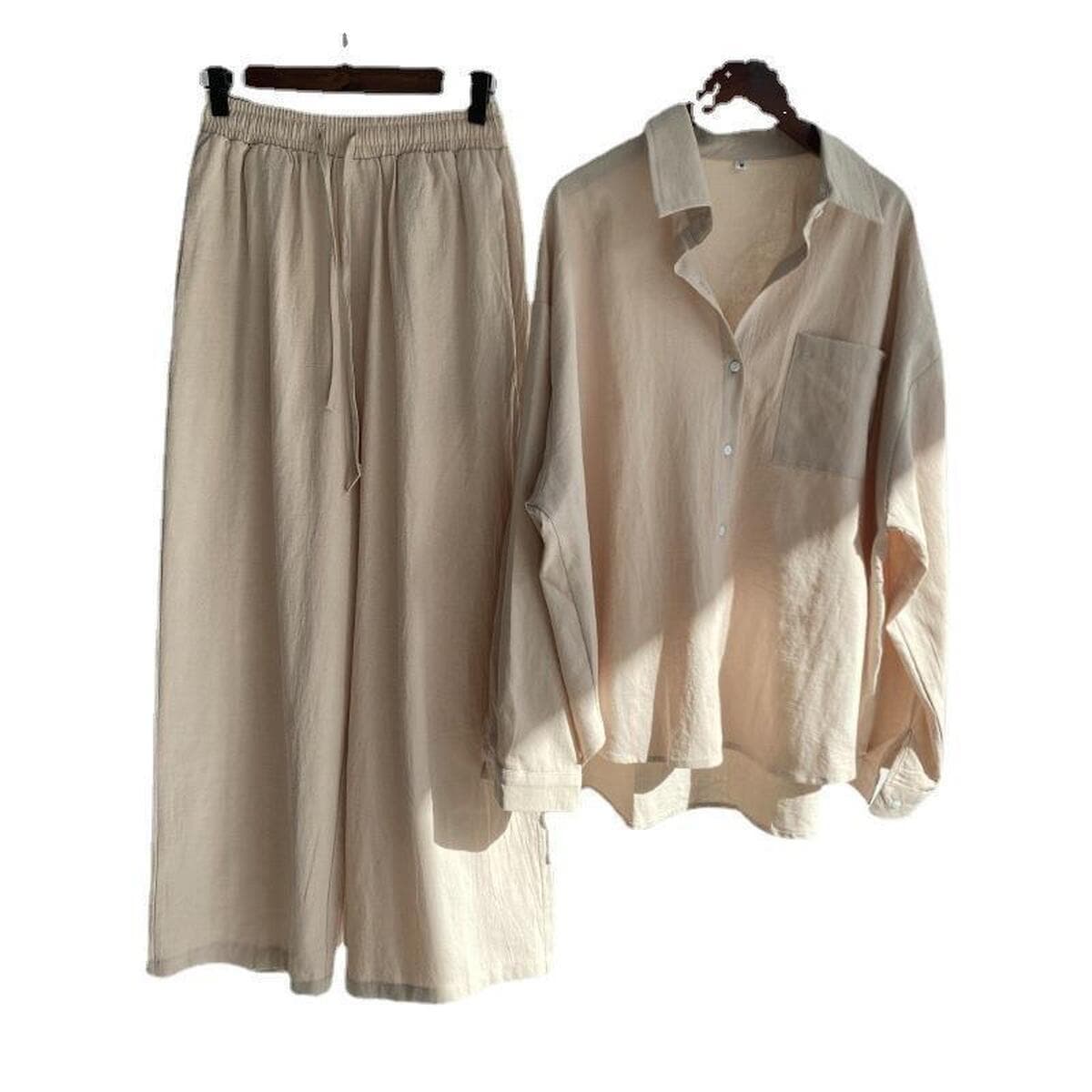 Весна и лето 2023, трансграничный комплект из хлопка и льна в стиле ретро, большой размер, комплект из двух предметов для...