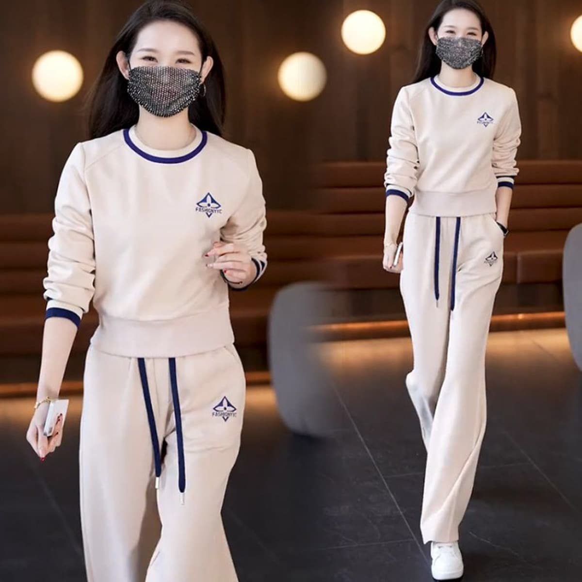 Европейская станция повседневная спортивная одежда набор дамы весенний и осенний свободный модный круглый воротник...