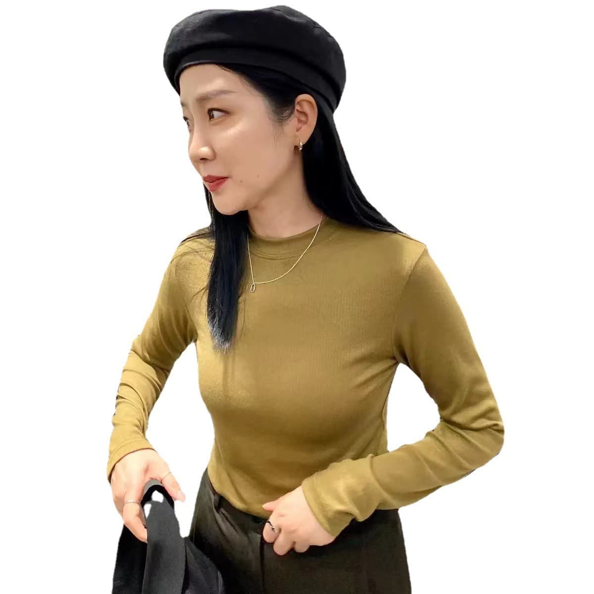 Женская базовая футболка в стиле «босс-леди», осенне-зимняя версия, на флисовой подкладке, утолщенная бархатом, с длинными...