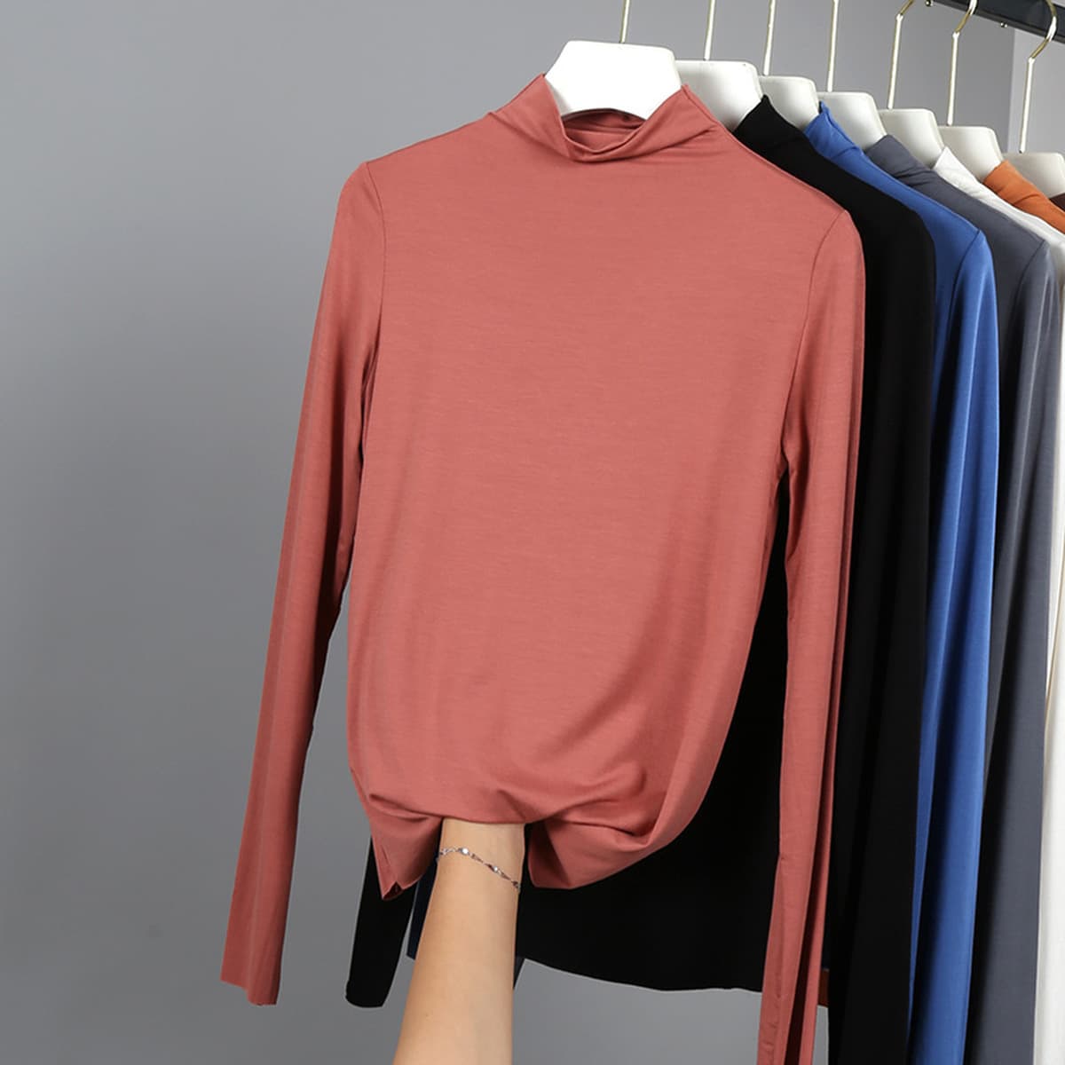 Модальная Базовая рубашка с воротником до локтя, Женская весенне-осенняя футболка с длинными рукавами больших размеров с...