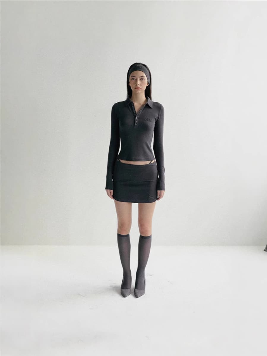 Badblood древесный уголь серый с длинными рукавами нижняя рубашка женский ретро вышивка поло воротник тонкая топочка осень