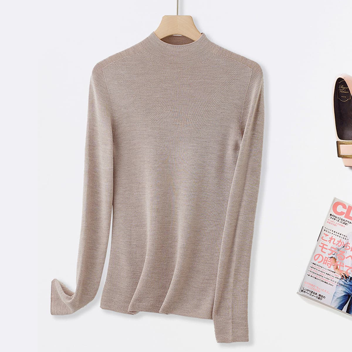 Мытье в машинном камвоне тонкая шерсть 100 шерстяных полуводолазок с высоким воротником трикотажная нижняя рубашка женский...