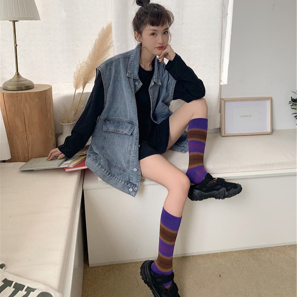 Chic ретро свободный джинсовый жилет женский весенний и осенний средний длинный пиджак новый безрукавный пиджак