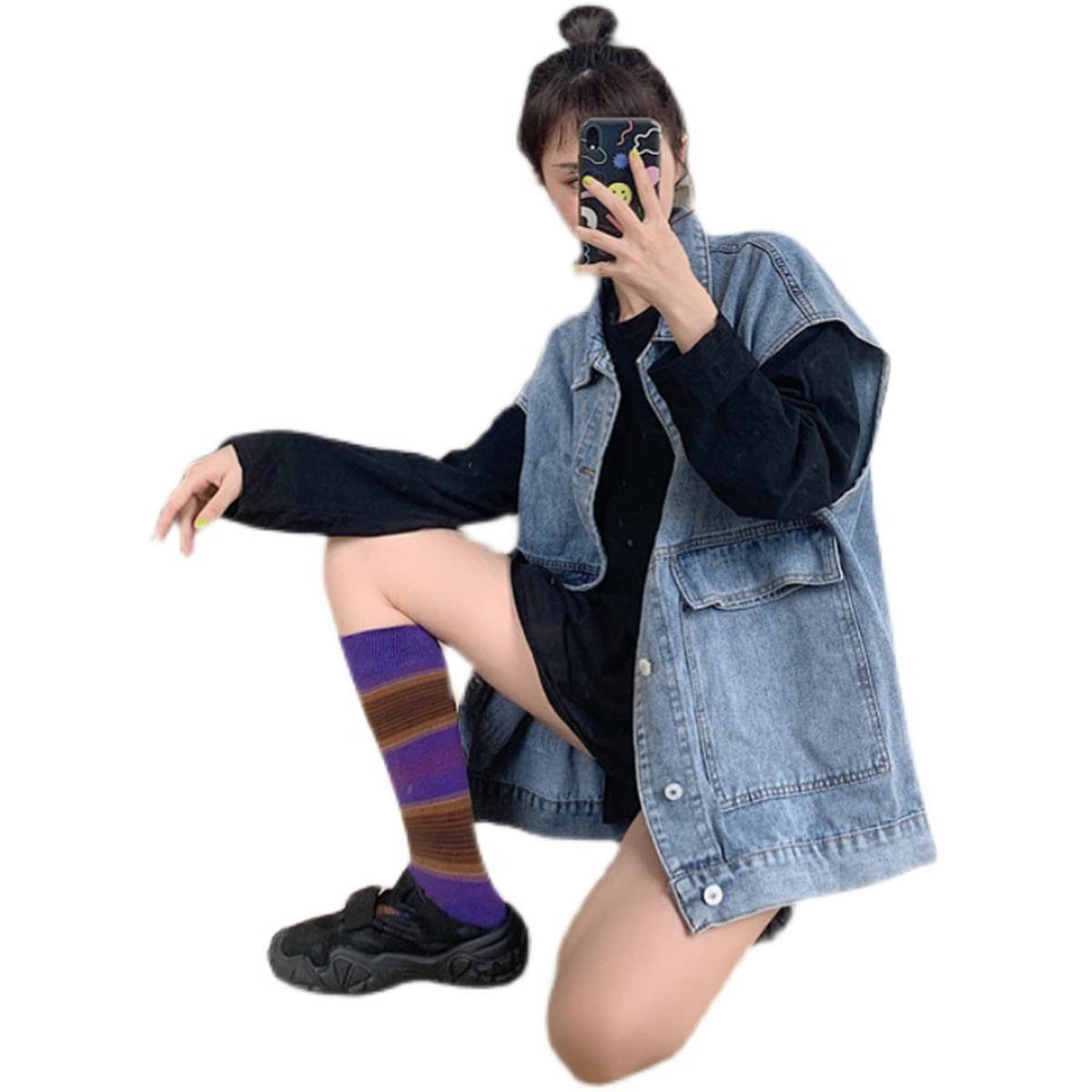 Chic ретро свободный джинсовый жилет женский весенний и осенний средний длинный пиджак новый безрукавный пиджак