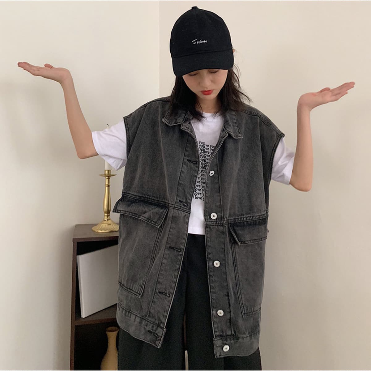 Chic ретро свободный джинсовый жилет женский весенний и осенний средний длинный пиджак новый безрукавный пиджак