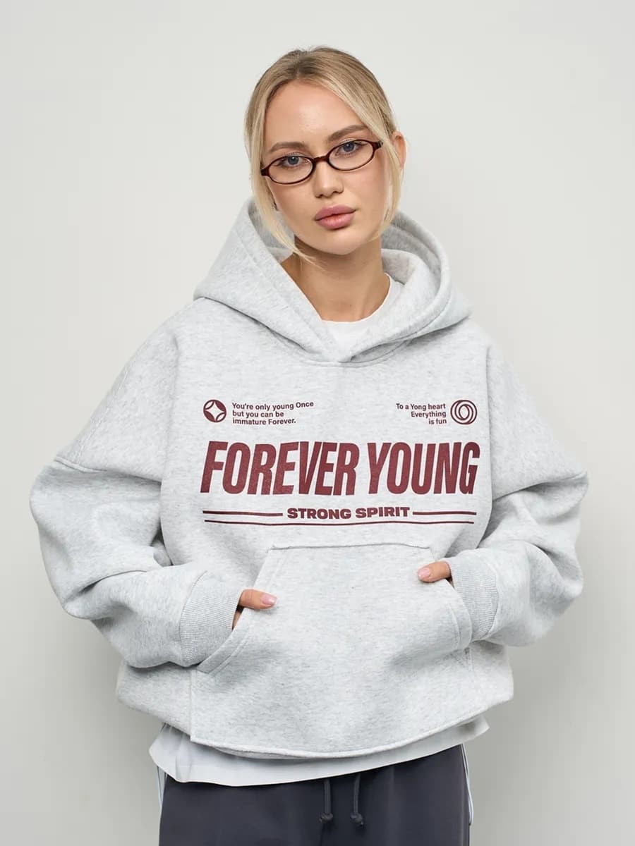 Женский худи с капюшоном, флисовый, с принтом в виде букв, больших размеров, американский и европейский стиль