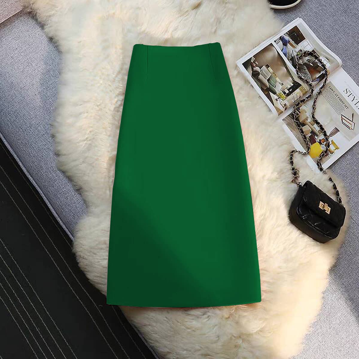 Костюм Юбка Женская средняя длинная прямая юбка с подвеской Лето 2025 Маленькая сумка ветер с открытыми вилками