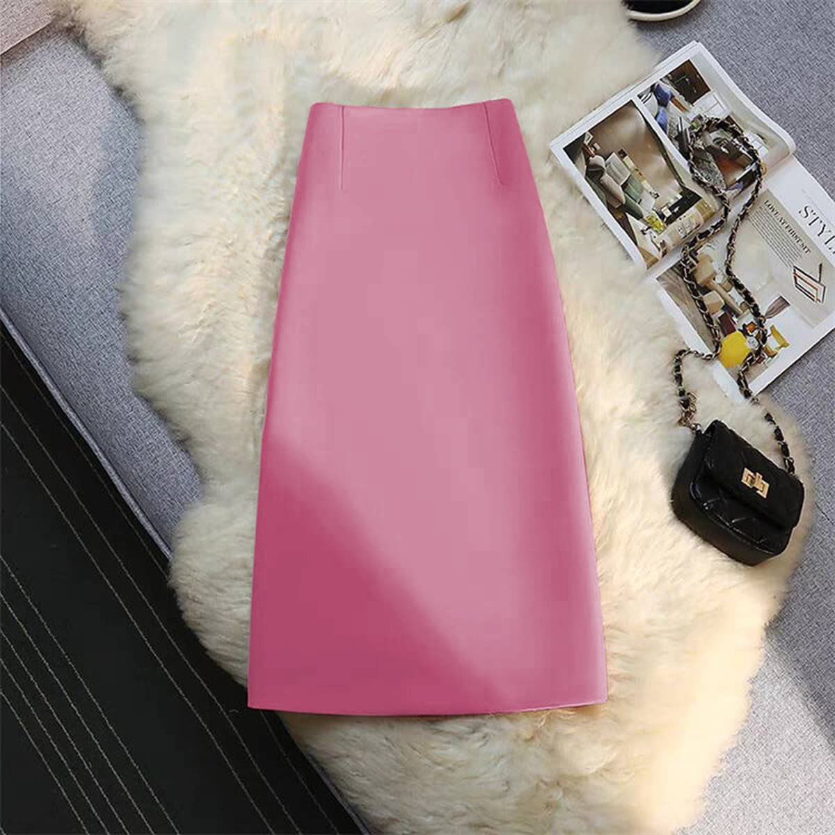 Костюм Юбка Женская средняя длинная прямая юбка с подвеской Лето 2025 Маленькая сумка ветер с открытыми вилками