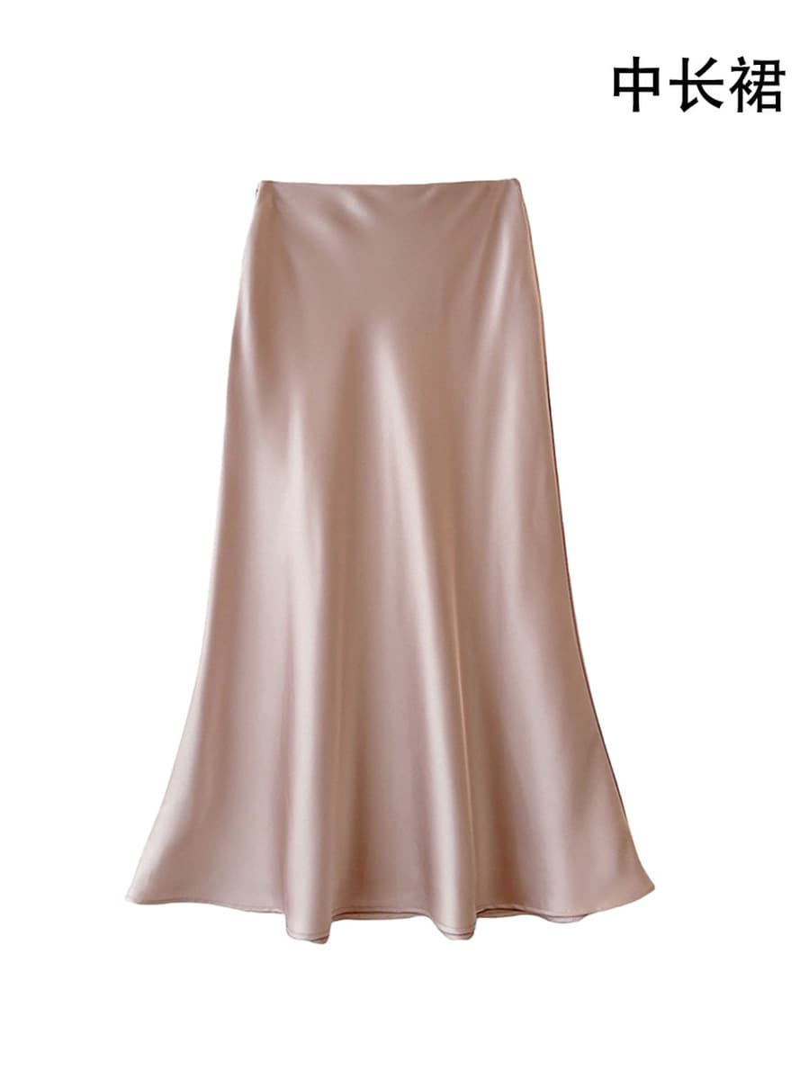 Французская легкая роскошная юбка из сатина для женщин, весенне-осенняя юбка-карандаш с высокой талией, юбка-зонтик, длинная...