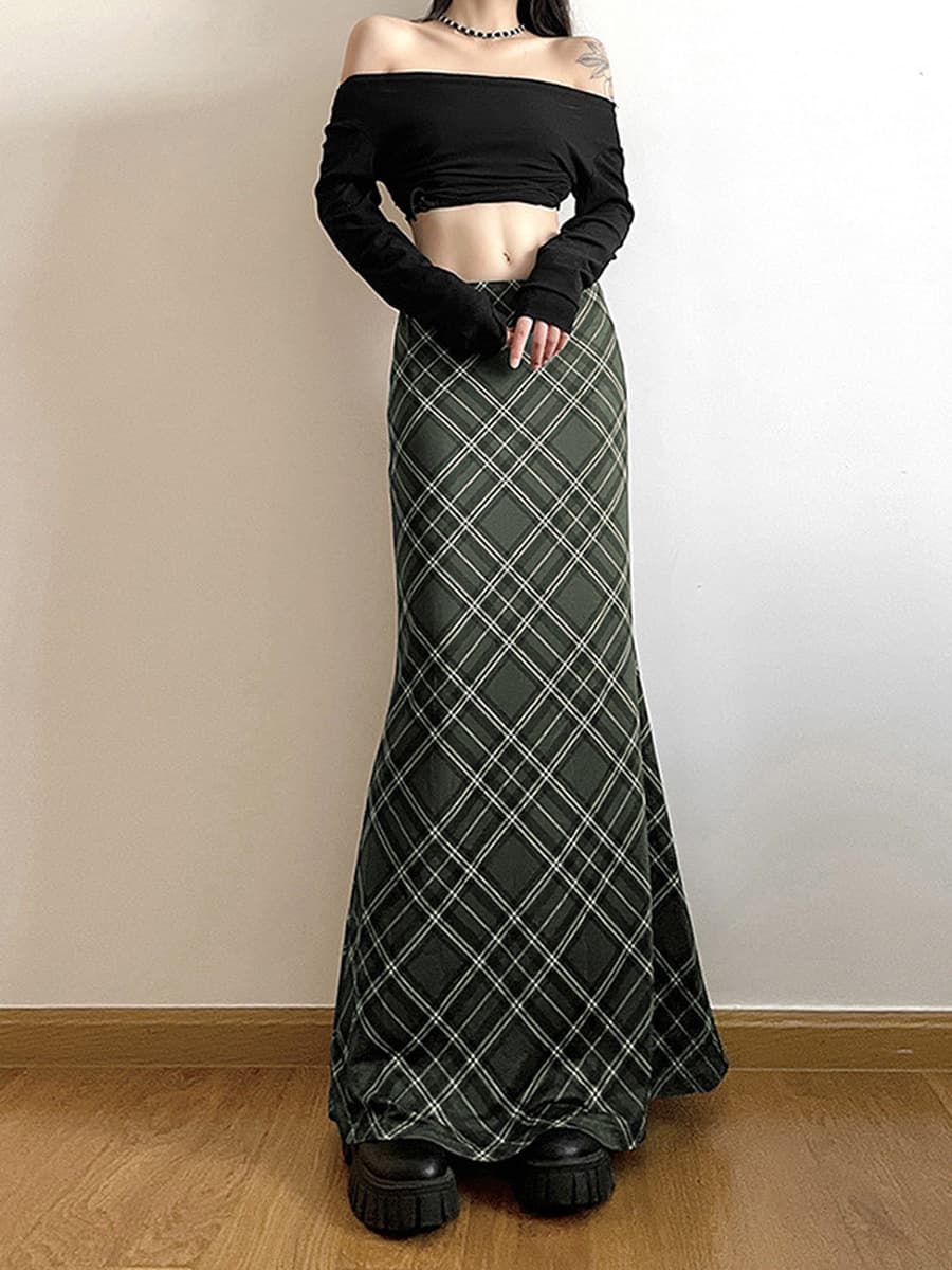 2024 Европа и США внешняя торговля летом новый тонкий модный клетчатый с высокой талией гусиный хвост юбка юбка женский