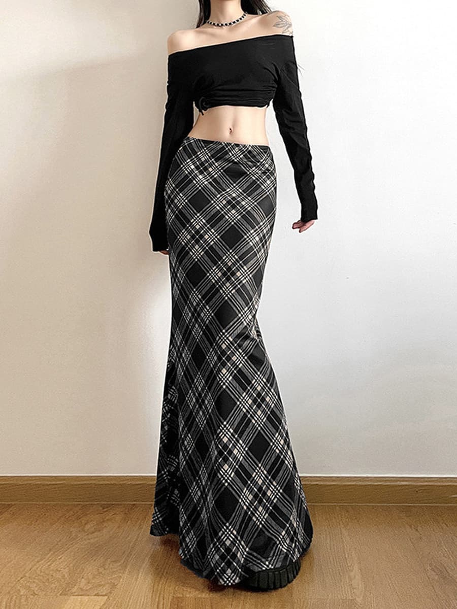 2024 Европа и США внешняя торговля летом новый тонкий модный клетчатый с высокой талией гусиный хвост юбка юбка женский