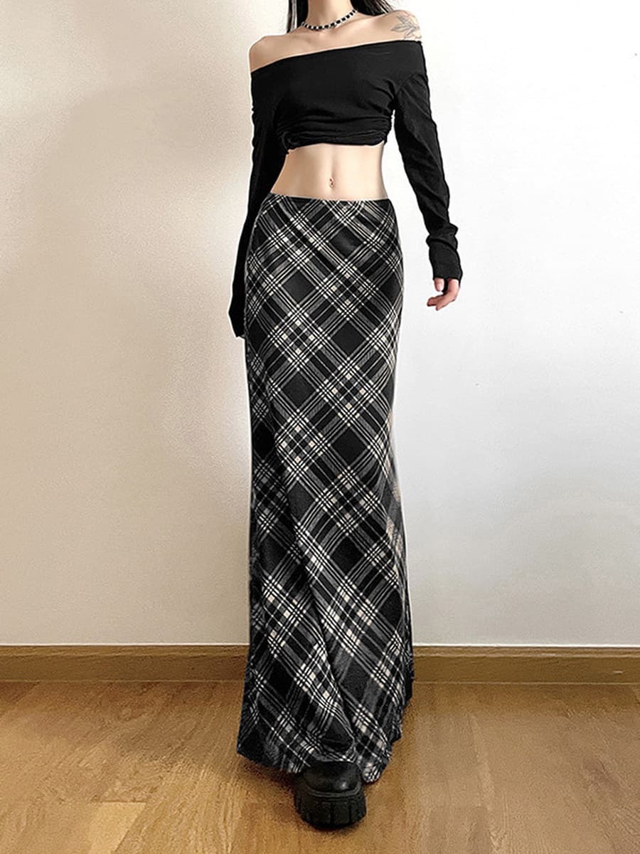 2024 Европа и США внешняя торговля летом новый тонкий модный клетчатый с высокой талией гусиный хвост юбка юбка женский