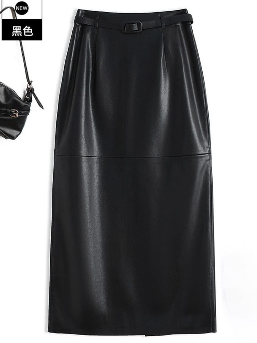 Юбка из натуральной кожи для женщин, новинка 2025 года, осенне-зимняя, с высокой талией, стройнящая, средней длины, с...