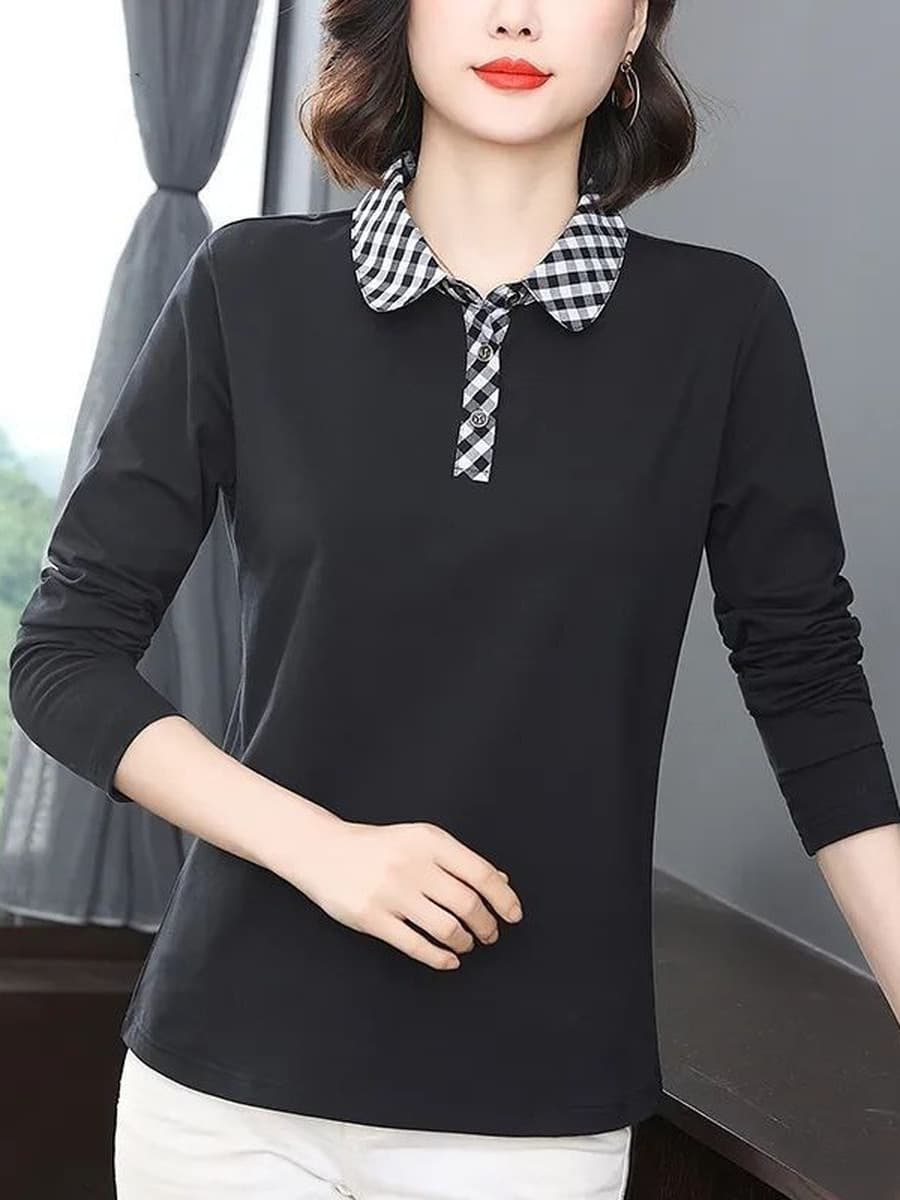 Женская элегантная рубашка с длинным рукавом, оптовая торговля, весна-осень 2025, большой размер, одежда для мам, поло, с...