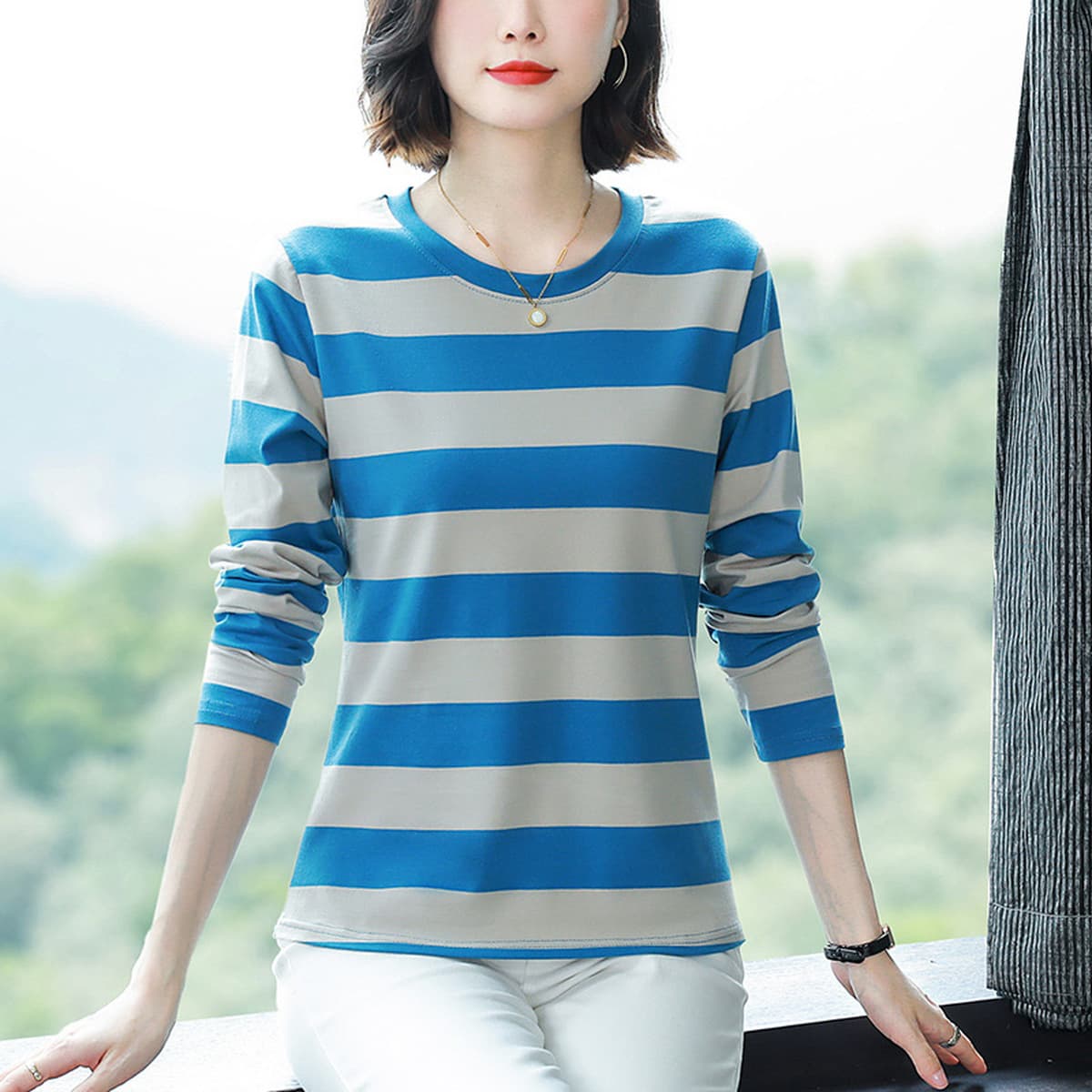 2024 новая хлопчатобумажная футболка с длинными рукавами нижняя рубашка женская весна и осень