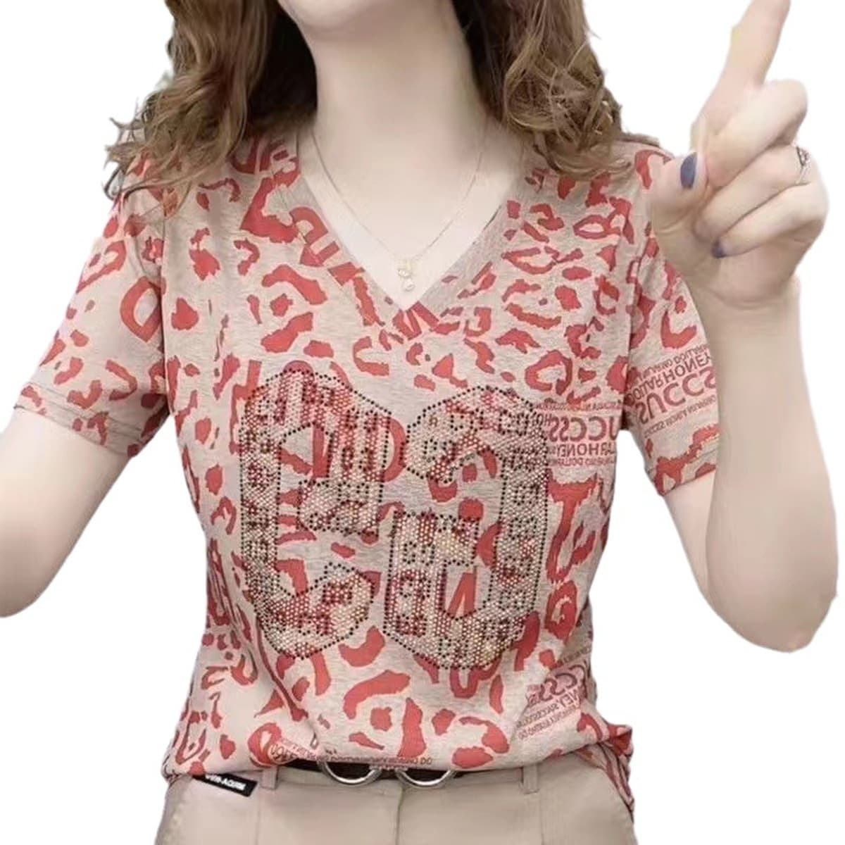 2023 летняя новая футболка с короткими рукавами, женская футболка больших размеров для мам среднего и пожилого возраста,...