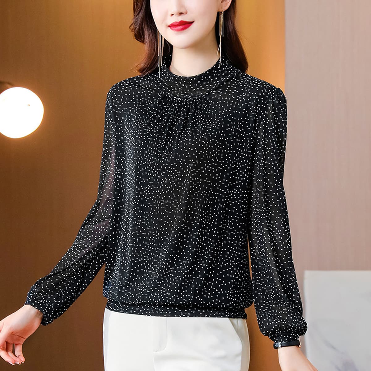 2025 весна и осень новая иностранная женская нижняя рубашка мама рубашка рубашка женская пуловера сетчатая рубашка женская