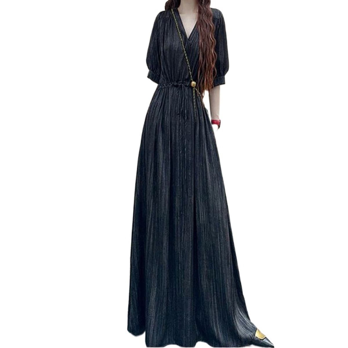 Высокий, расширенный простой повседневный, темпераментное платье с V-образным вырезом