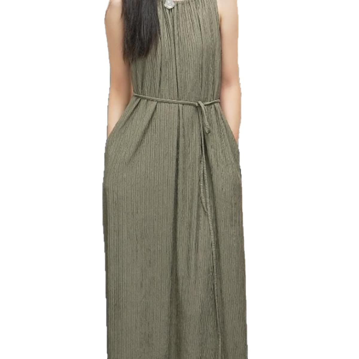 Французское ретро карманное платье женское лето тонкое мясо модное без рукавов